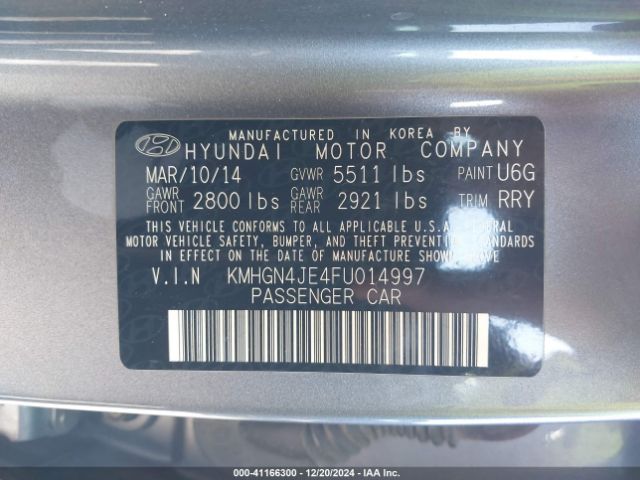 KMHGN4JE4FU014997 Hyundai Genesis 3.8