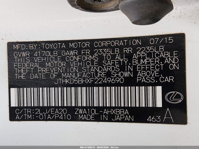 Lexus CT 200H 2015 JTHKD5BHXF2249690 Image 9