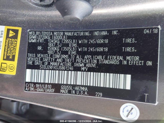 Toyota Highlander Xle 2018 5TDJZRFH3JS861246 Image 9