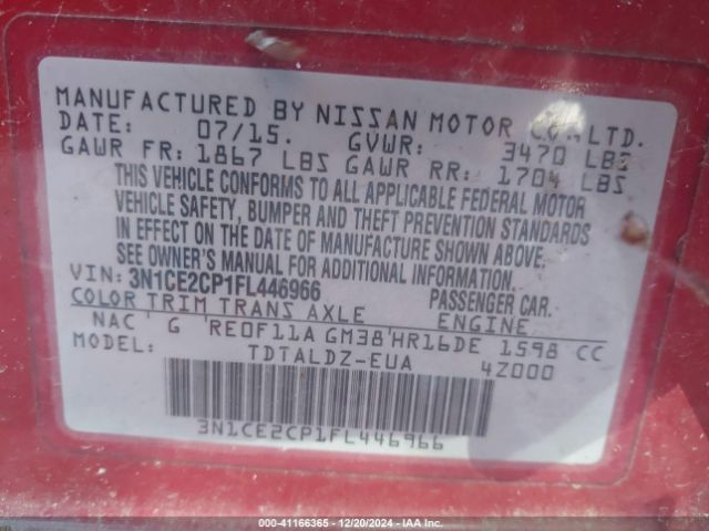 3N1CE2CP1FL446966 Nissan Versa Note Sv
