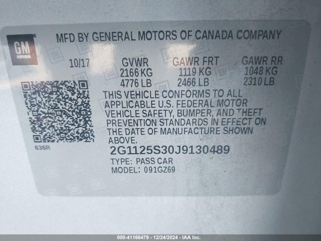 Chevrolet IMPALA 2LZ 2018 2G1125S30J9130489 Image 9