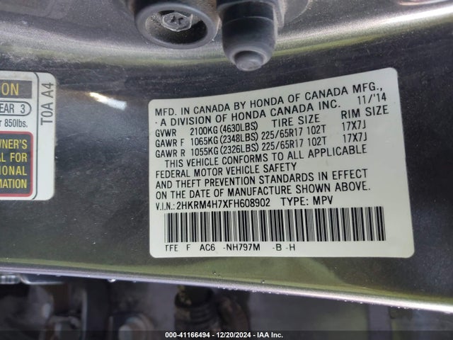 Honda Cr-v Ex-l 2015 2HKRM4H7XFH608902 Image 9