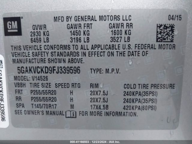 5GAKVCKD9FJ339596 Buick Enclave Premium