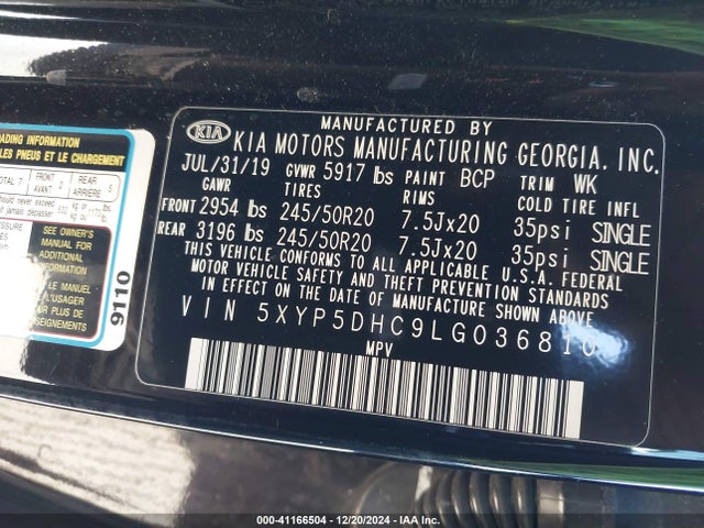 KIA gdi lambda-ii 2020 5XYP5DHC9LG036810 Image 9