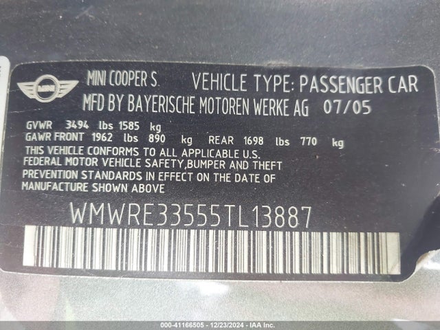 2005 MINI COOPER S WMWRE33555TL13887 Photo 8