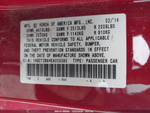 1HGCT2B84EA005580 Honda Accord Ex-l V-6