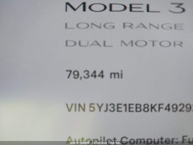 5YJ3E1EB8KF492926 Tesla Model 3 Long Range/performance