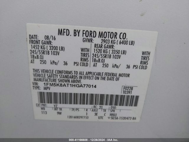 1FM5K8AT1HGA77014 Ford Police Interceptor