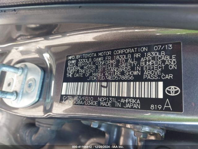 JTDKTUD34ED578856 Toyota Yaris Le (tmc/cbu Plant)
