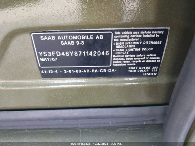 2007 SAAB 9-3 YS3FD46Y871142046 Photo 8