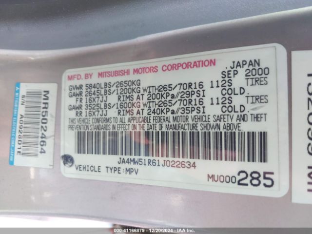 2001 MITSUBISHI MONTERO JA4MW51R61J022634 Photo 8