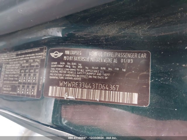 2003 MINI COOPER S WMWRE33443TD64367 Photo 8
