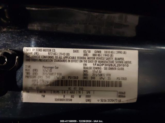 1FADP3H28JL291910 Ford FOCUS SEL