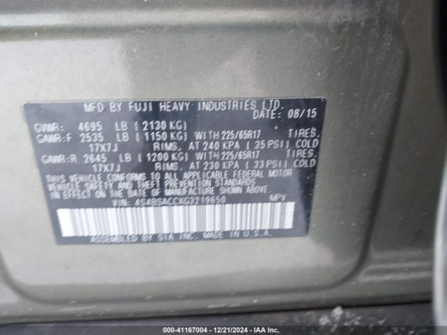 4S4BSACCXG3219650 Subaru Outback 2.5i Premium