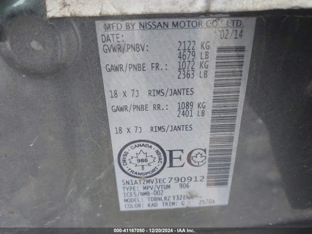 Nissan Rogue S/sl/sv 2014 5N1AT2MV3EC790912 Image 9
