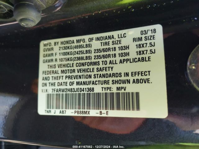 7FARW2H83JE041368 Honda Cr-v Ex-l/ex-l Navi