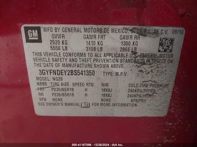 2011 CADILLAC SRX 3GYFNDEY2BS541350 Photo 8