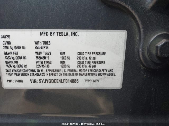 5YJYGDEE4LF014886 Tesla Model Y Long Range Dual Motor All-wheel Drive