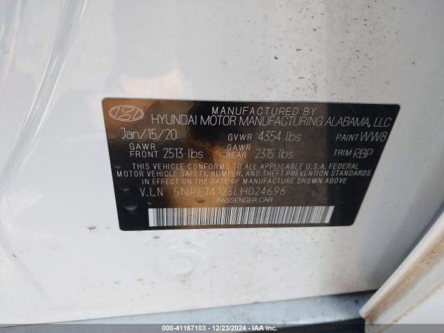 5NPEJ4J23LH024696 Hyundai Sonata Sel Plus