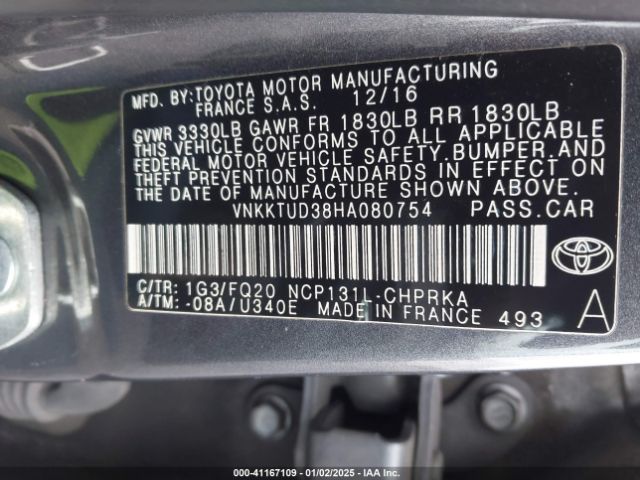 VNKKTUD38HA080754 Toyota YARIS L