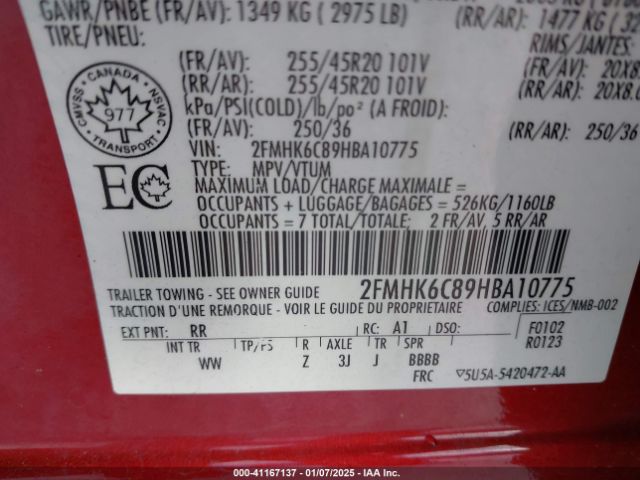 2FMHK6C89HBA10775 Ford FLEX SEL