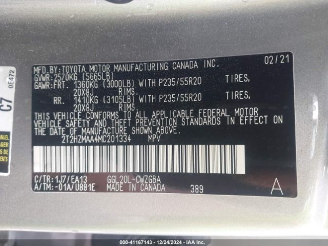 2T2HZMAA4MC201334 Lexus RX 350