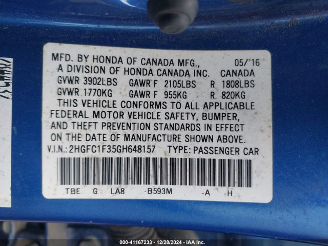 Honda Civic Ex-t 2016 2HGFC1F35GH648157 Image 9