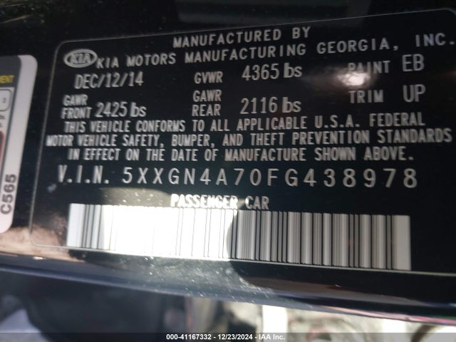 KIA OPTIMA EX 2015 5XXGN4A70FG438978 Image 8