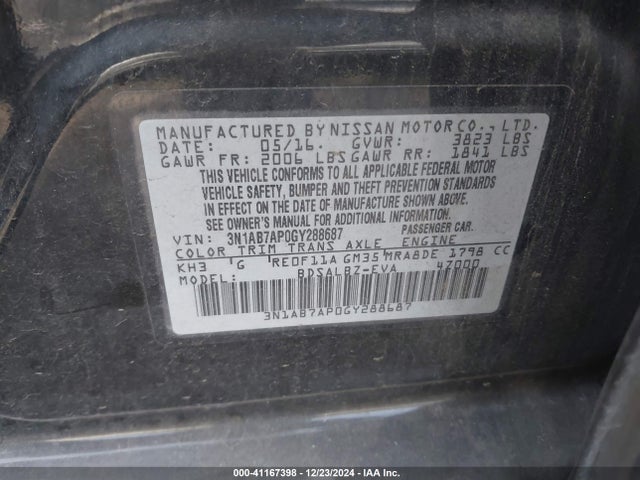 Nissan SENTRA S 2016 3N1AB7AP0GY288687 Image 9
