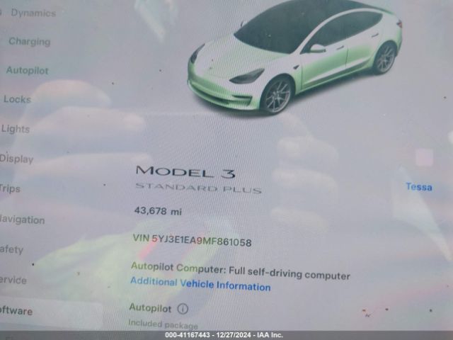 5YJ3E1EA9MF861058 Tesla Model 3 Standard Range Plus Rear-wheel Drive