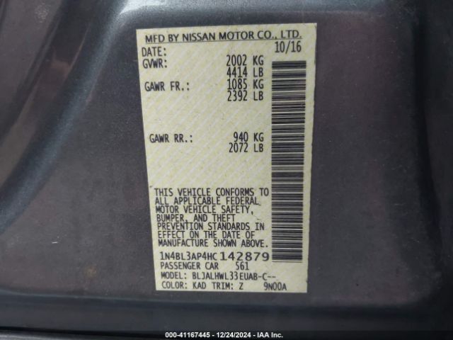 1N4BL3AP4HC142879 Nissan Altima 3.5 Sr