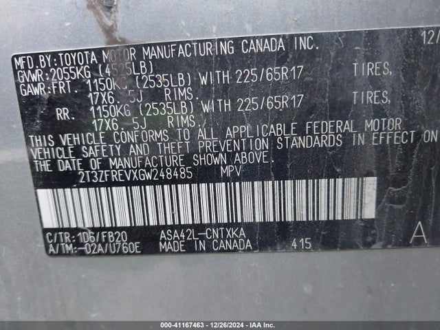 Toyota RAV4 LE 2016 2T3ZFREVXGW248485 Image 9