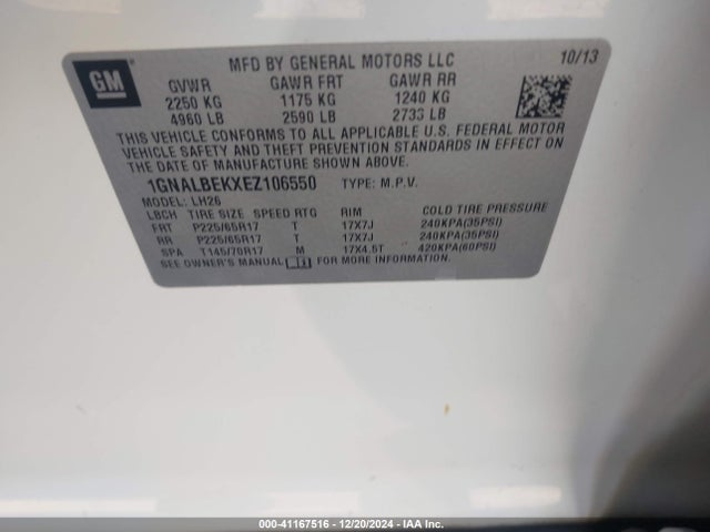 Chevrolet EQUINOX 1LT 2014 1GNALBEKXEZ106550 Image 9