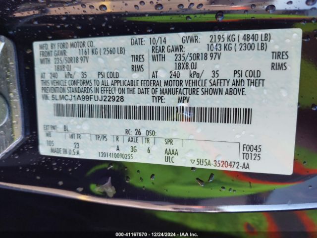 5LMCJ1A99FUJ22928 Lincoln MKC