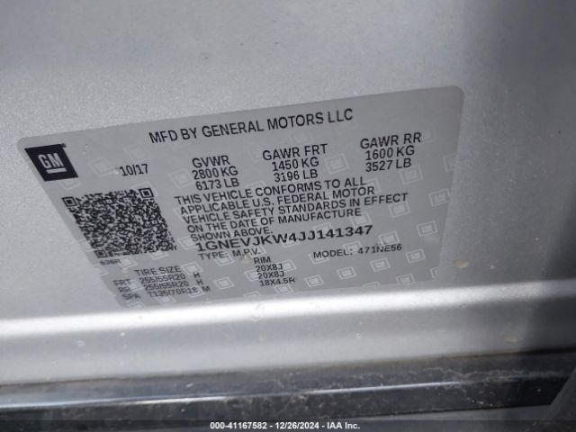 1GNEVJKW4JJ141347 Chevrolet Traverse Premier
