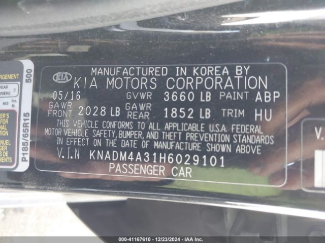 KNADM4A31H6029101 KIA RIO LX