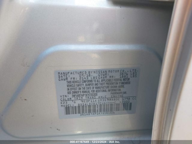 3N1AB7AP1KY230306 Nissan SENTRA SV