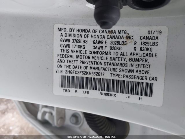 2HGFC2F62KH532617 Honda Civic Lx