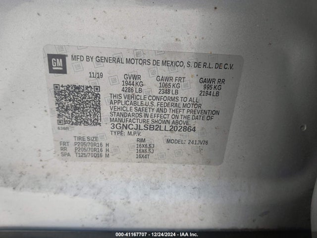 Chevrolet Trax Fwd Lt 2020 3GNCJLSB2LL202864 Image 9