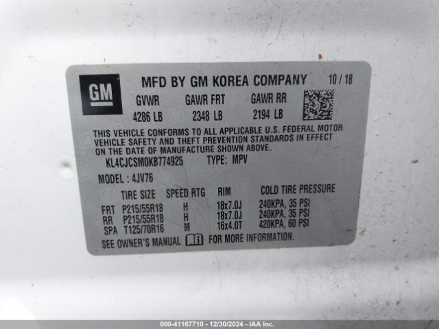 KL4CJCSM0KB774925 Buick Encore Fwd Essence