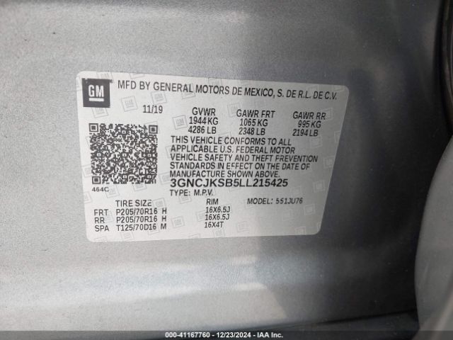 3GNCJKSB5LL215425 Chevrolet Trax Fwd Ls
