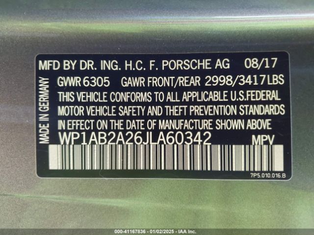 WP1AB2A26JLA60342 Porsche CAYENNE S