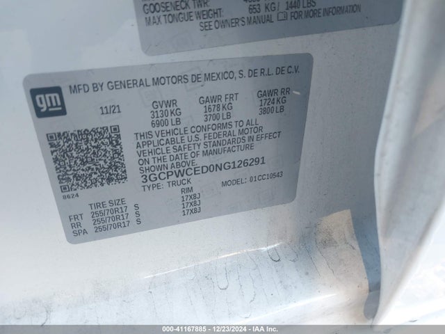 3GCPWCED0NG126291 Chevrolet Silverado 1500 Ltd 2wd  Short Bed Lt