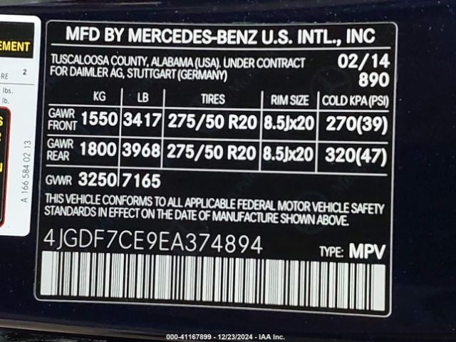 4JGDF7CE9EA374894 Mercedes-Benz Gl 450 4matic