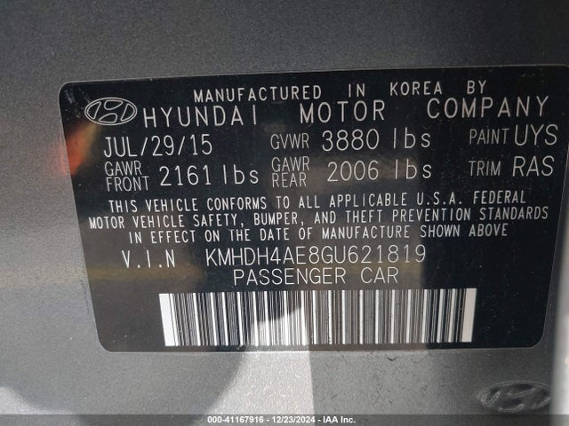 Hyundai ELANTRA SE 2016 KMHDH4AE8GU621819 Image 9