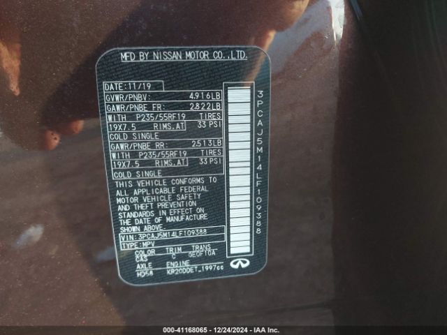 3PCAJ5M14LF109388 Infiniti Qx50 Luxe