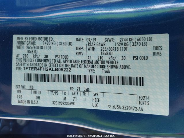 1FTER4FH2KLB05222 Ford Ranger Lariat