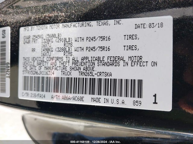 5TFRX5GN6JX116314 Toyota Tacoma Sr