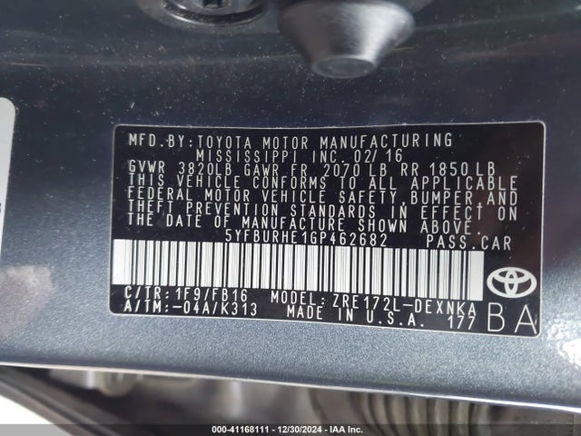 Toyota COROLLA LE 2016 5YFBURHE1GP462682 Image 9