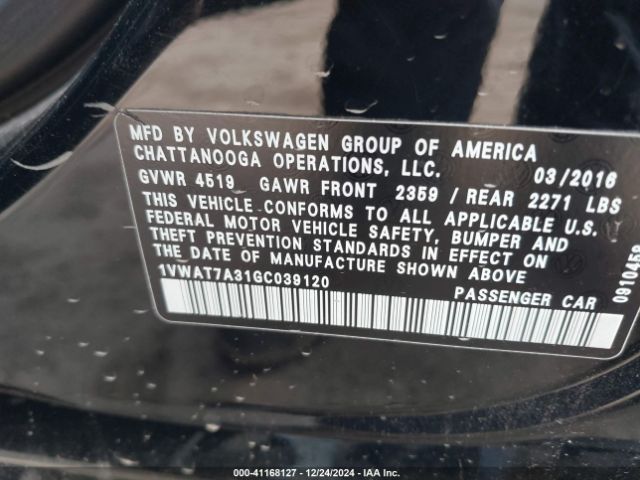 1VWAT7A31GC039120 Volkswagen Passat 1.8t S